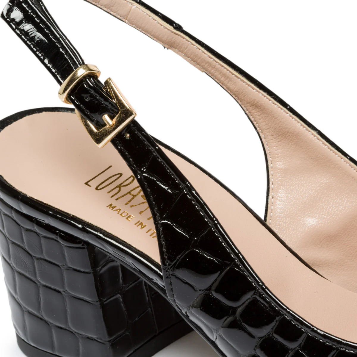 Décolleté slingback nere effetto vernice con stampa cocco Lora Ferres - Image 6