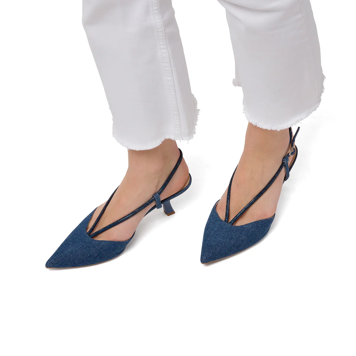 Décolleté slingback con tacco 6 cm blu da Donna effetto Jeans con cinturino Swish Jeans - Image 2