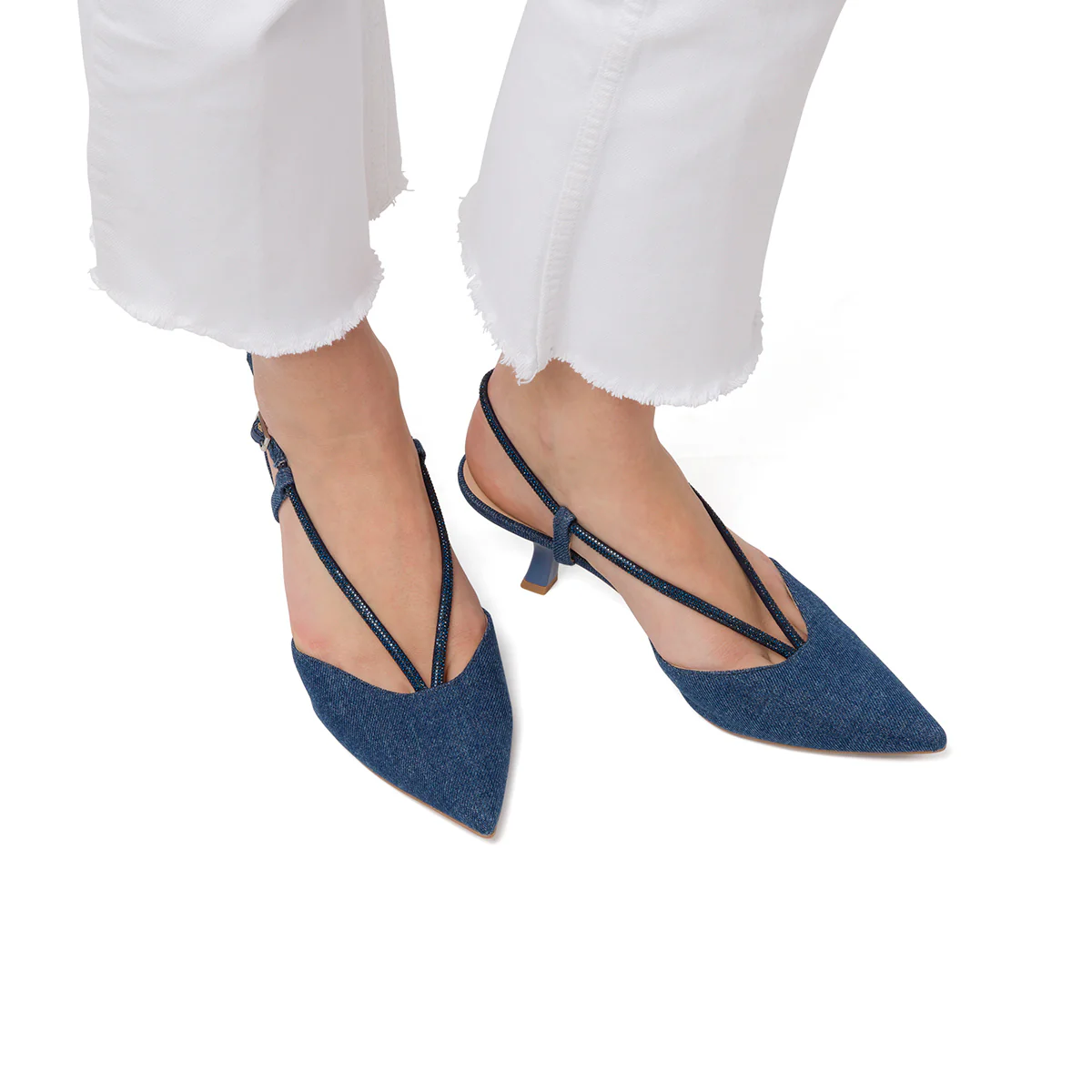 Décolleté slingback con tacco 6 cm blu da Donna effetto Jeans con cinturino Swish Jeans - Image 3