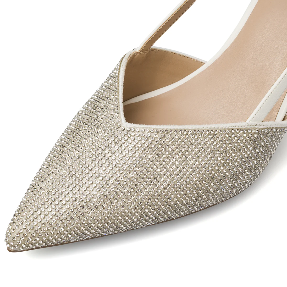 Décolleté slingback da donna bianche con strass e tacco 7,5 Lora Ferres - Image 5