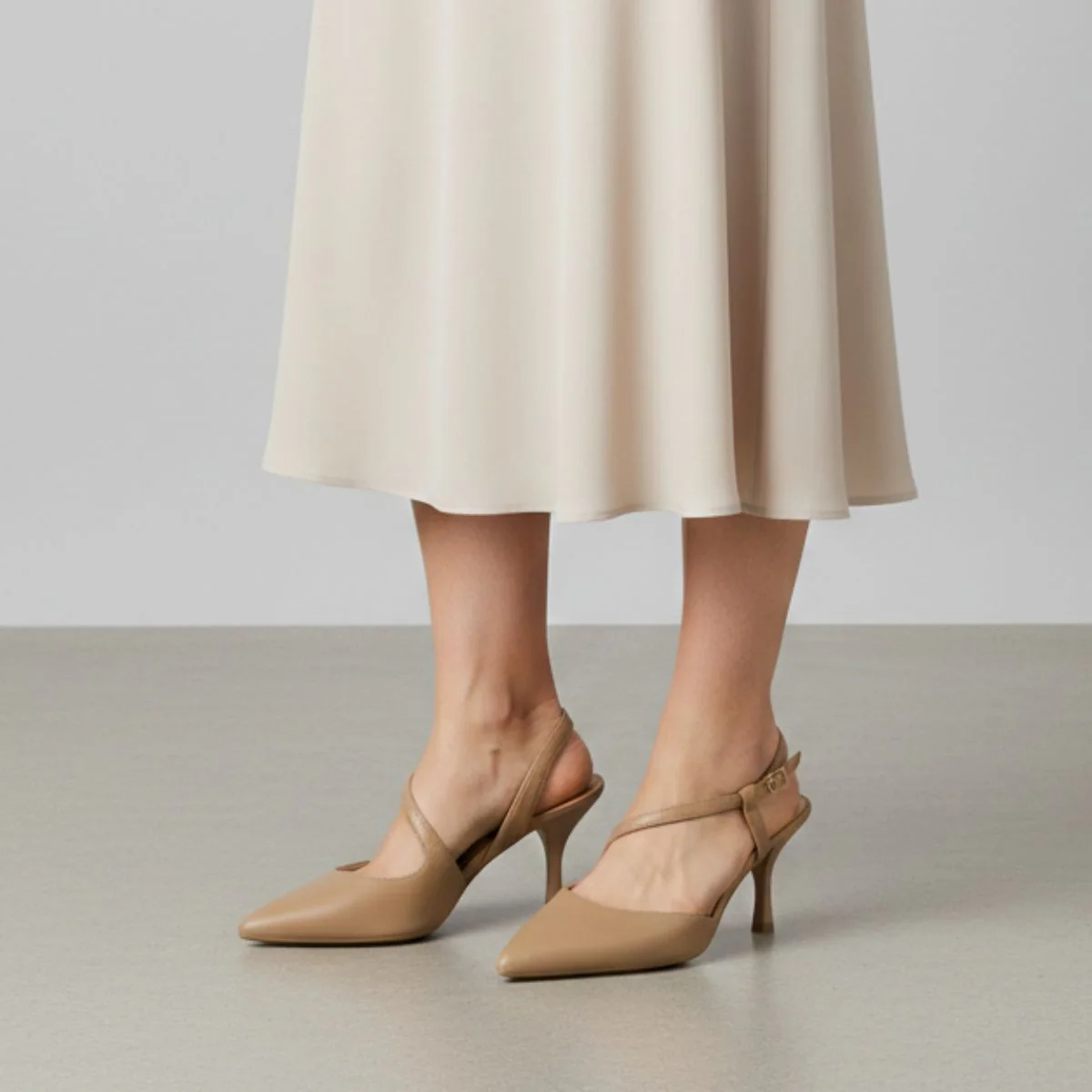 Décolleté slingback da donna Swish Jeans Beige con tacco 7,5 cm