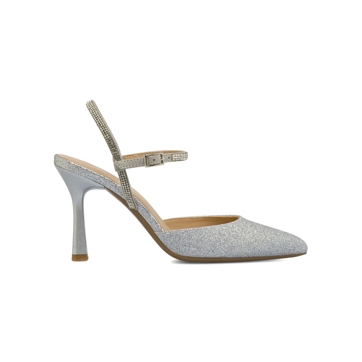 Décolleté slingback Donna Lora Ferres argento glitter con tacco 9,5 cm