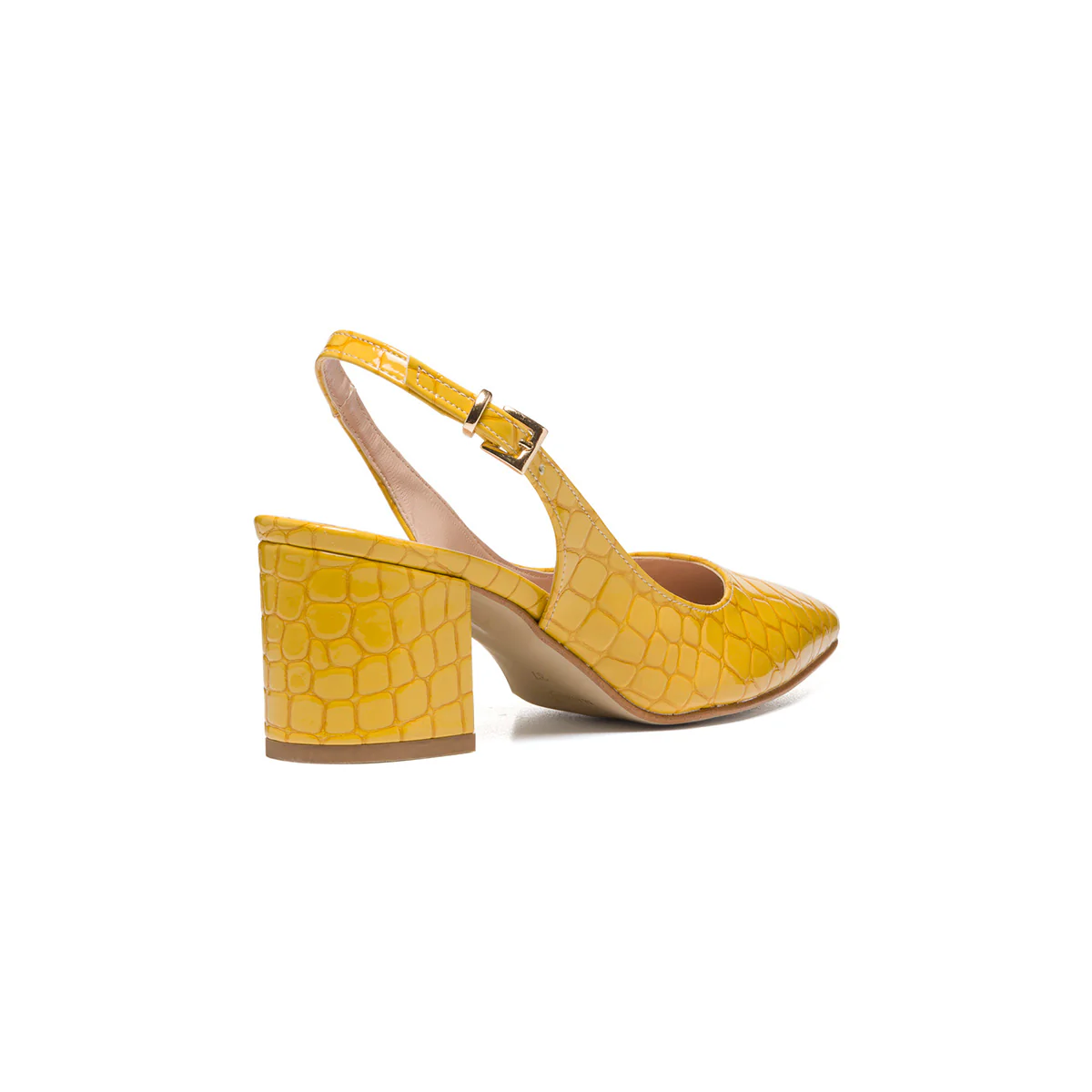 Décolleté slingback gialle effetto vernice con stampa cocco Lora Ferres - Image 3