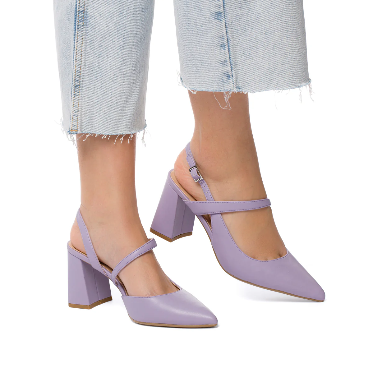 Décolleté slingback lilla con tacco a blocco 7 cm Lora Ferres - Image 2