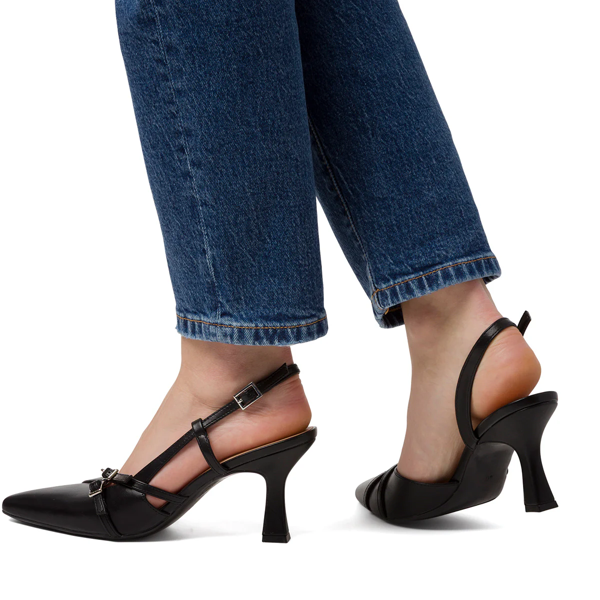 Décolleté slingback nere da Donna con fibbie e tacco a rocchetto 7,5 cm Swish Jeans - Image 2