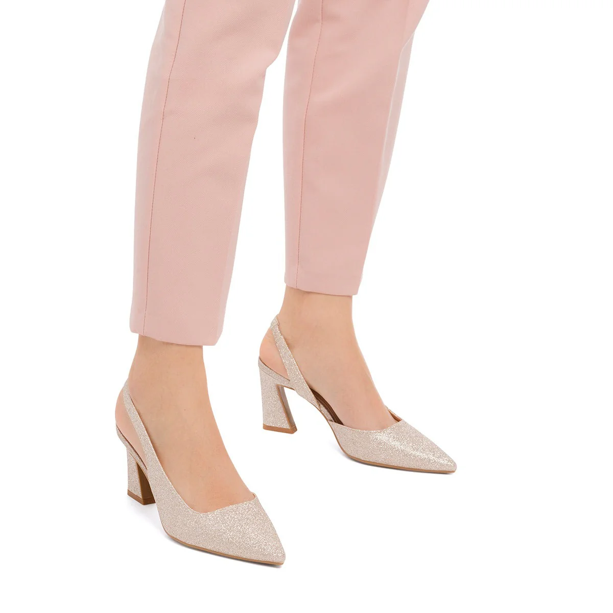 Décolleté slingback oro rosa glitterate con tacco a campana 7 cm Swish Jeans