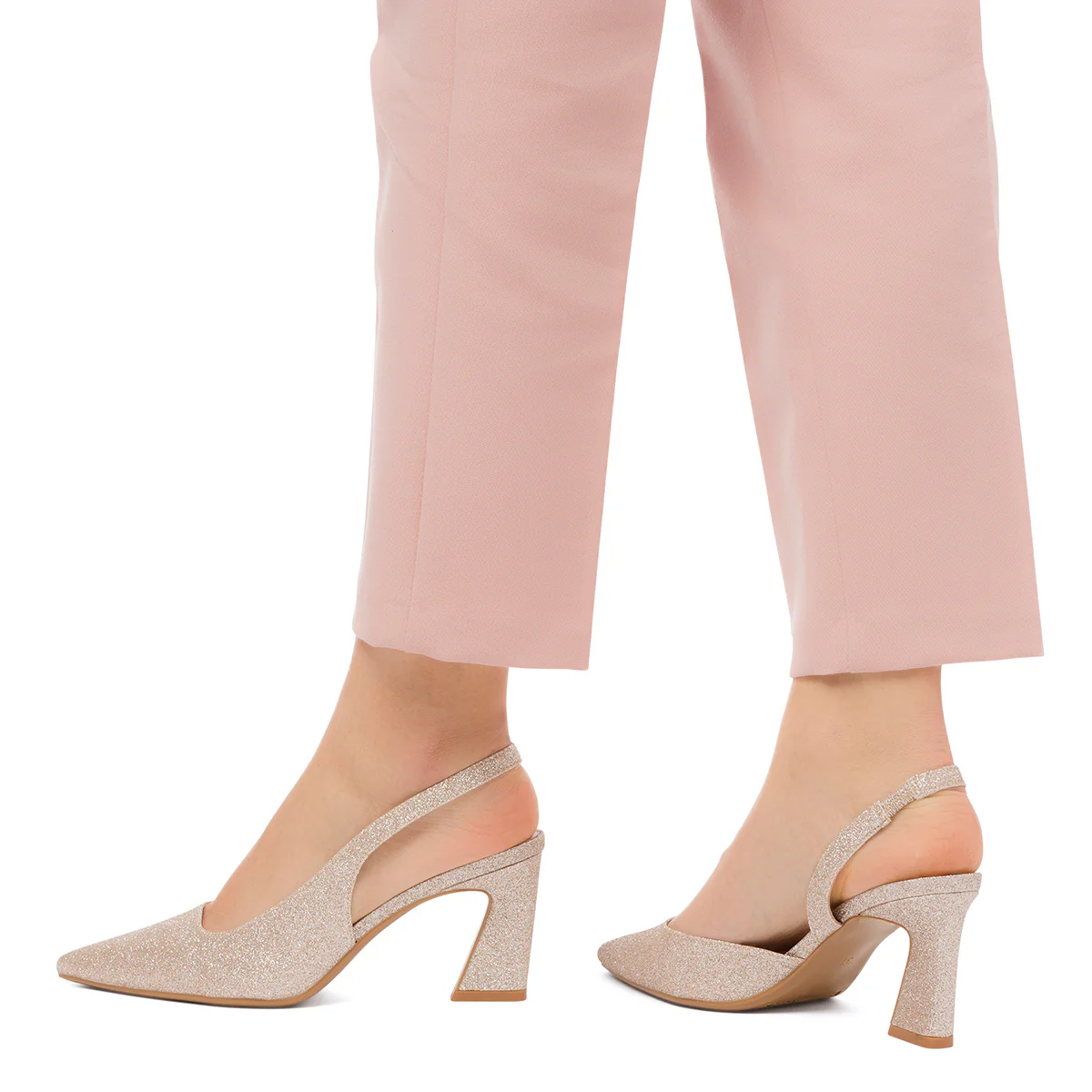 Décolleté slingback oro rosa glitterate con tacco a campana 7 cm Swish Jeans - Image 2