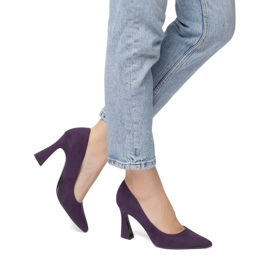 Décolleté viola in microfibra con tacco a campana 9 cm Lora Ferres