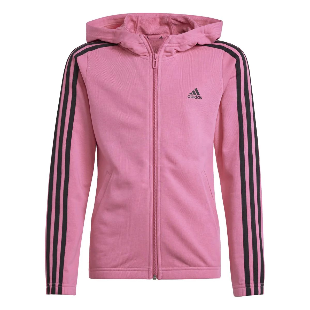 Felpa bambina con cappuccio rosa Essentials 3-Stripes Full-Zip adidas - Image 2