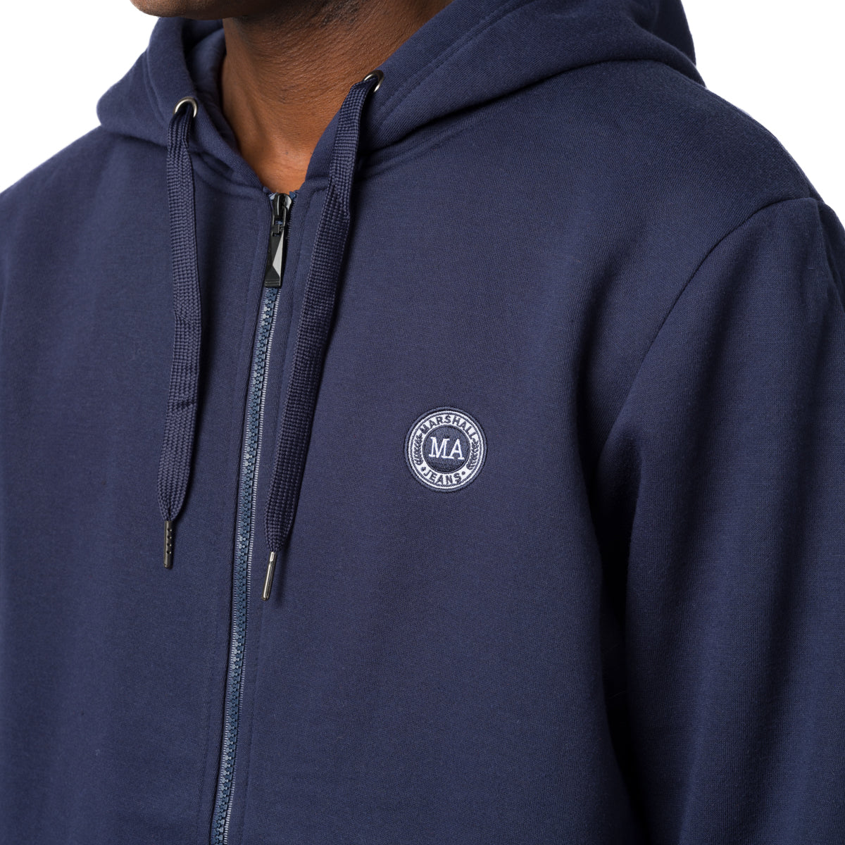 Felpa basic blu da uomo full zip con cappuccio e tasca a patta Marshall - Image 3