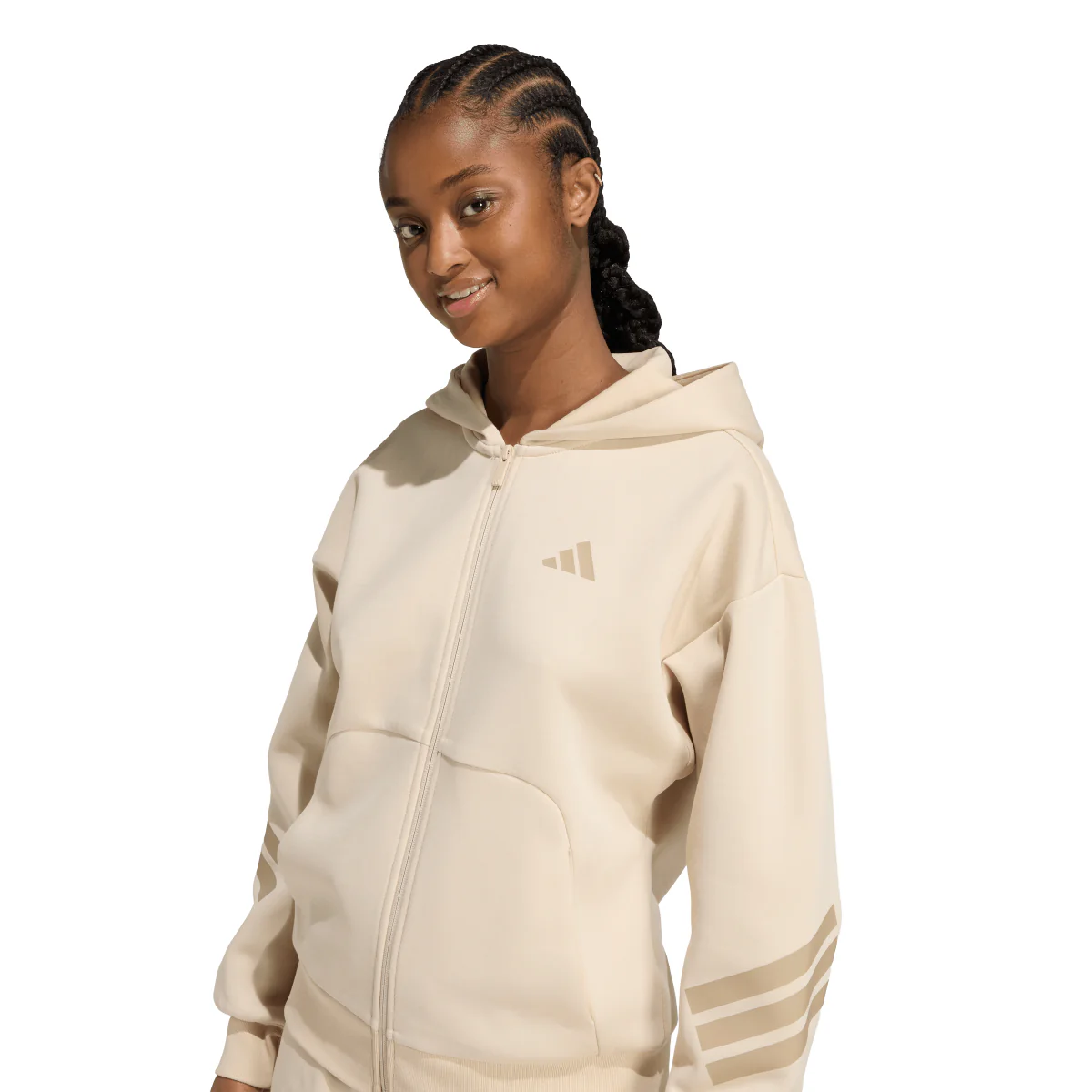 Felpa beige da Donna con cappuccio e iconiche 3 strisce adidas - Image 3