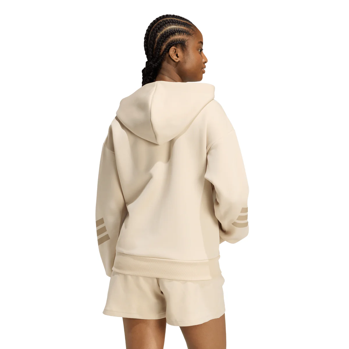 Felpa beige da Donna con cappuccio e iconiche 3 strisce adidas - Image 4