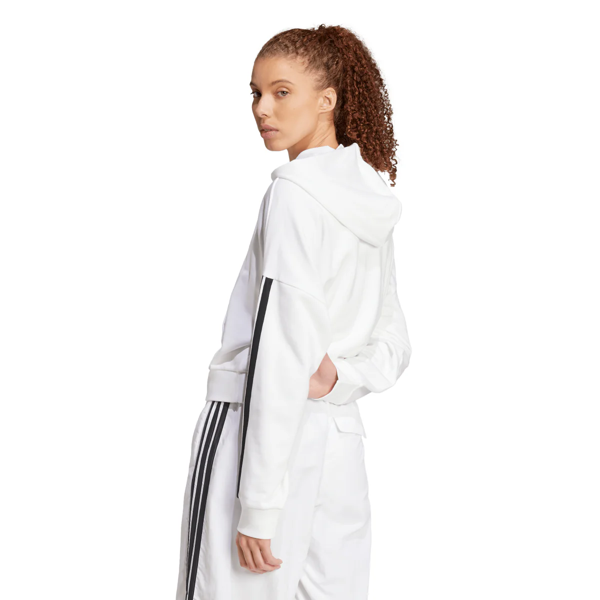 Felpa bianca da Donna con cappuccio e mezza zip adidas Essentials - Image 3