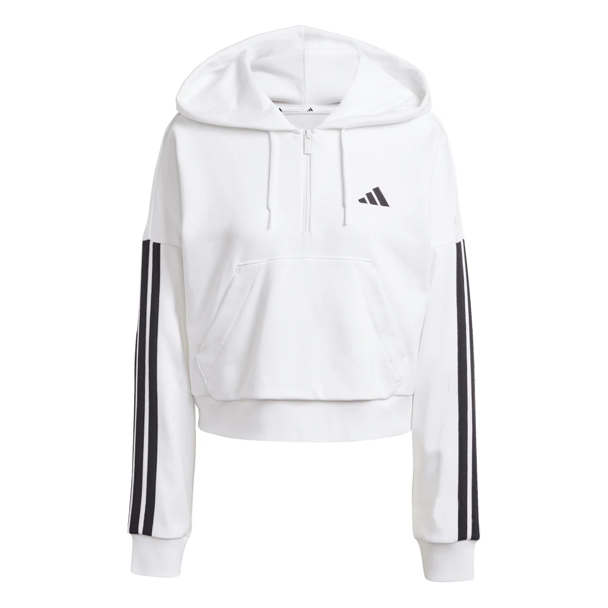 Felpa bianca da Donna con cappuccio e mezza zip adidas Essentials - Image 4
