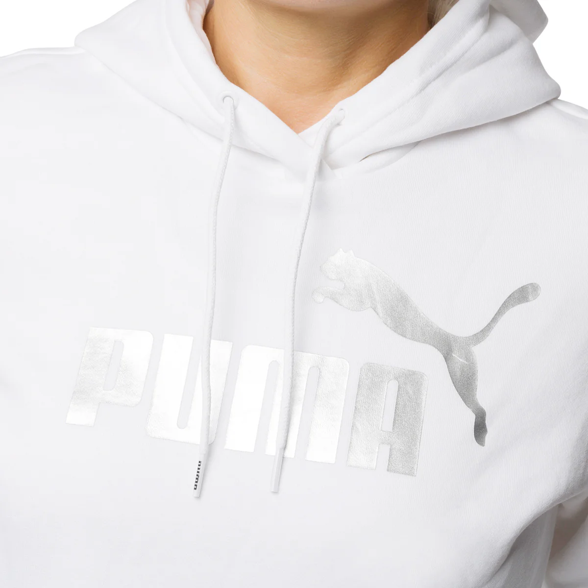 Felpa bianca da donna con logo metallizzato Puma Essentials+ - Image 3