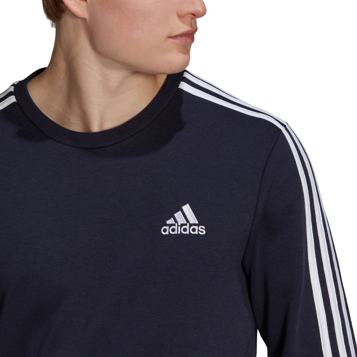 Felpa blu girocollo adidas Essentials French Terry 3-Stripes - Image 4