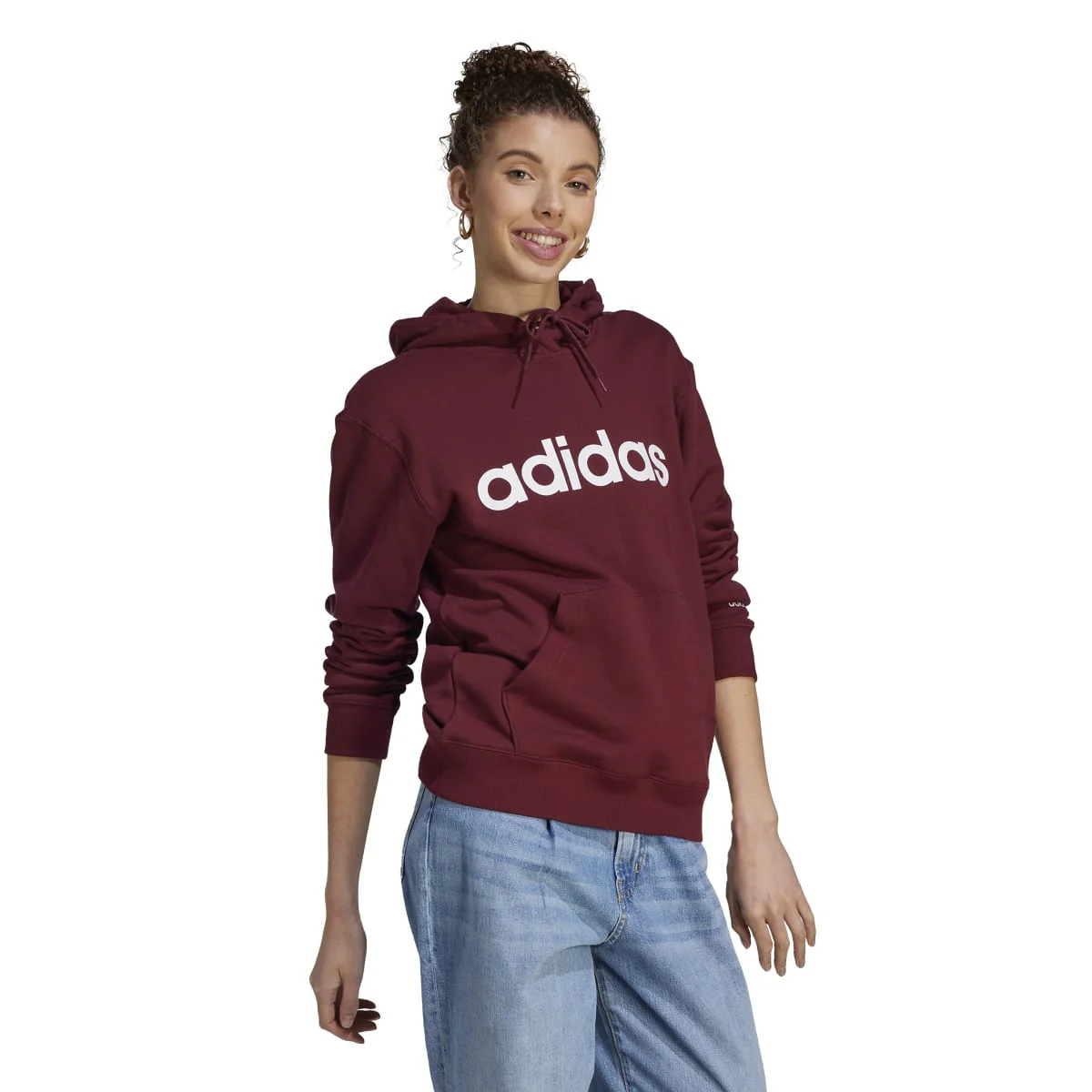 Felpa bordeaux da donna con cappuccio e tasca a marsupio adidas Essentials Linear - Image 4