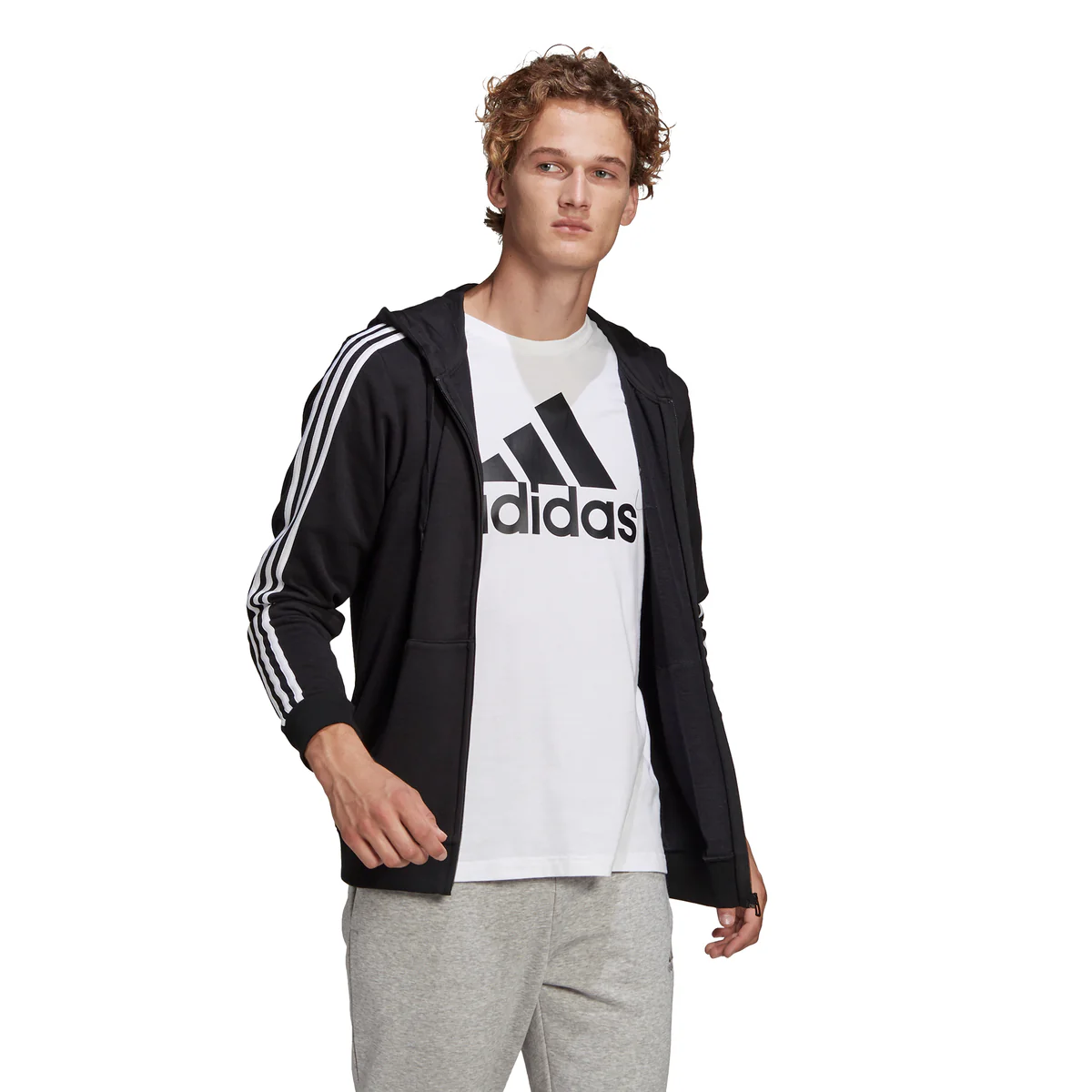 Felpa con cappuccio adidas Essentials French Terry 3-Stripes Full-Zip - Image 3