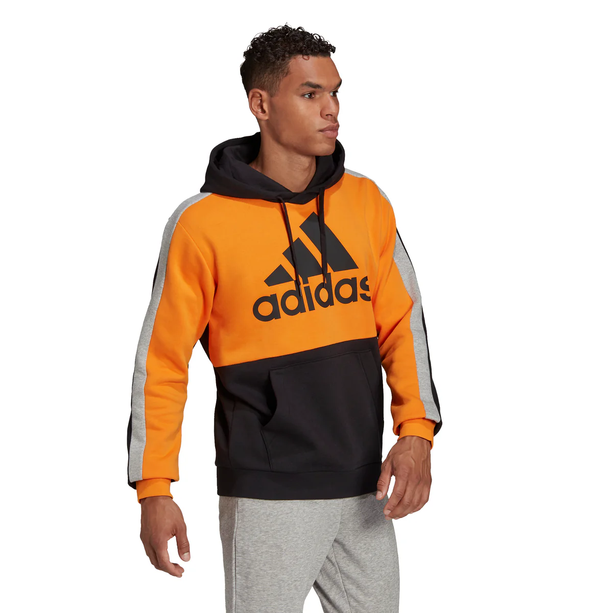Felpa con cappuccio arancione da uomo adidas Essentials Colorblock Fleece - Image 2