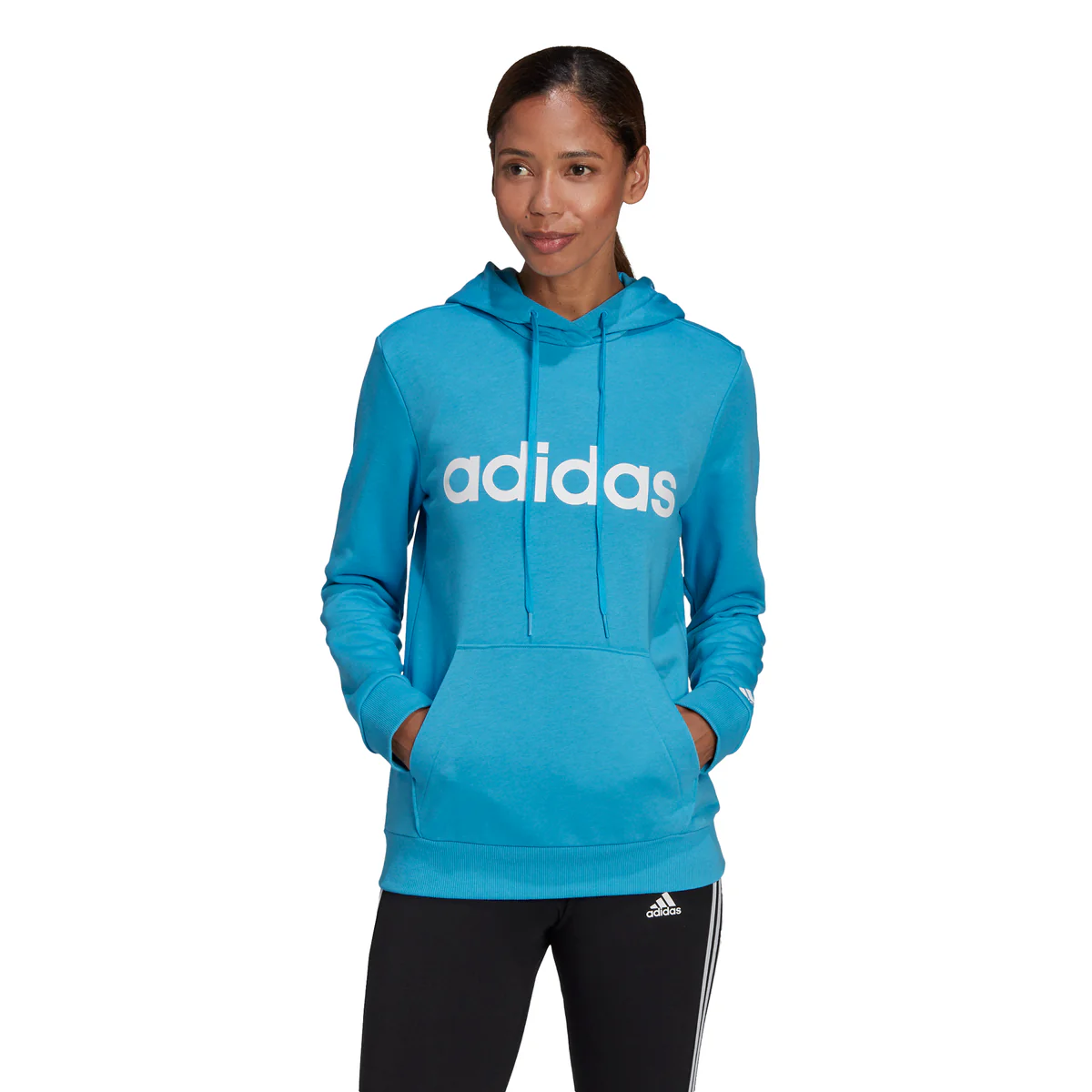 Felpa con cappuccio azzurra da donna adidas Essentials Logo