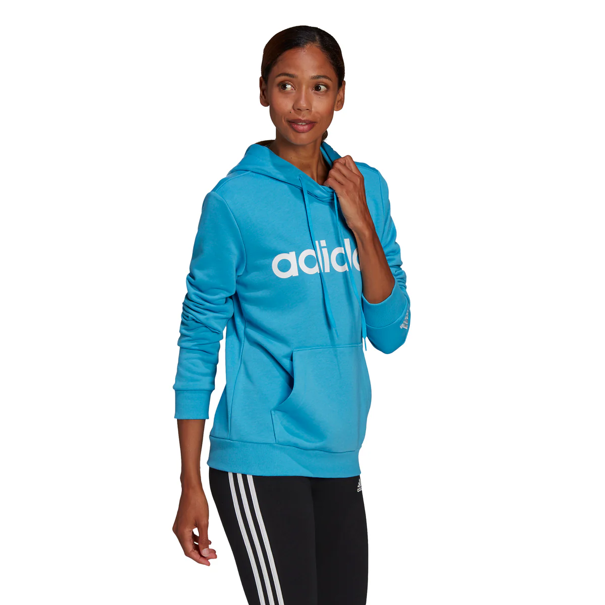 Felpa con cappuccio azzurra da donna adidas Essentials Logo - Image 2