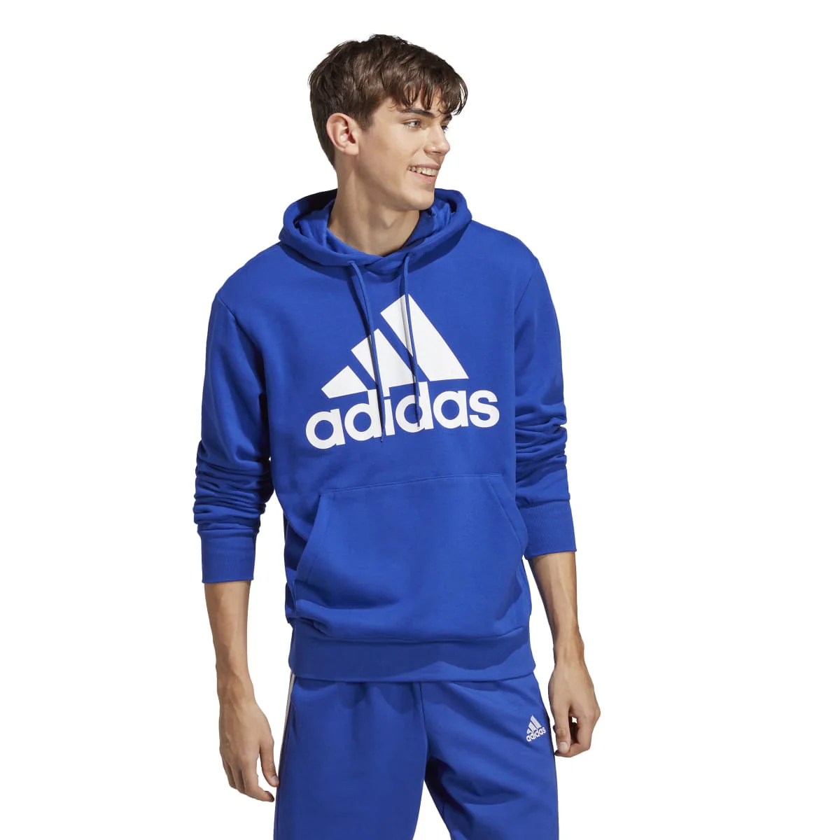 Felpa con cappuccio blu da uomo con tasca a marsupio adidas Essentials - Image 3