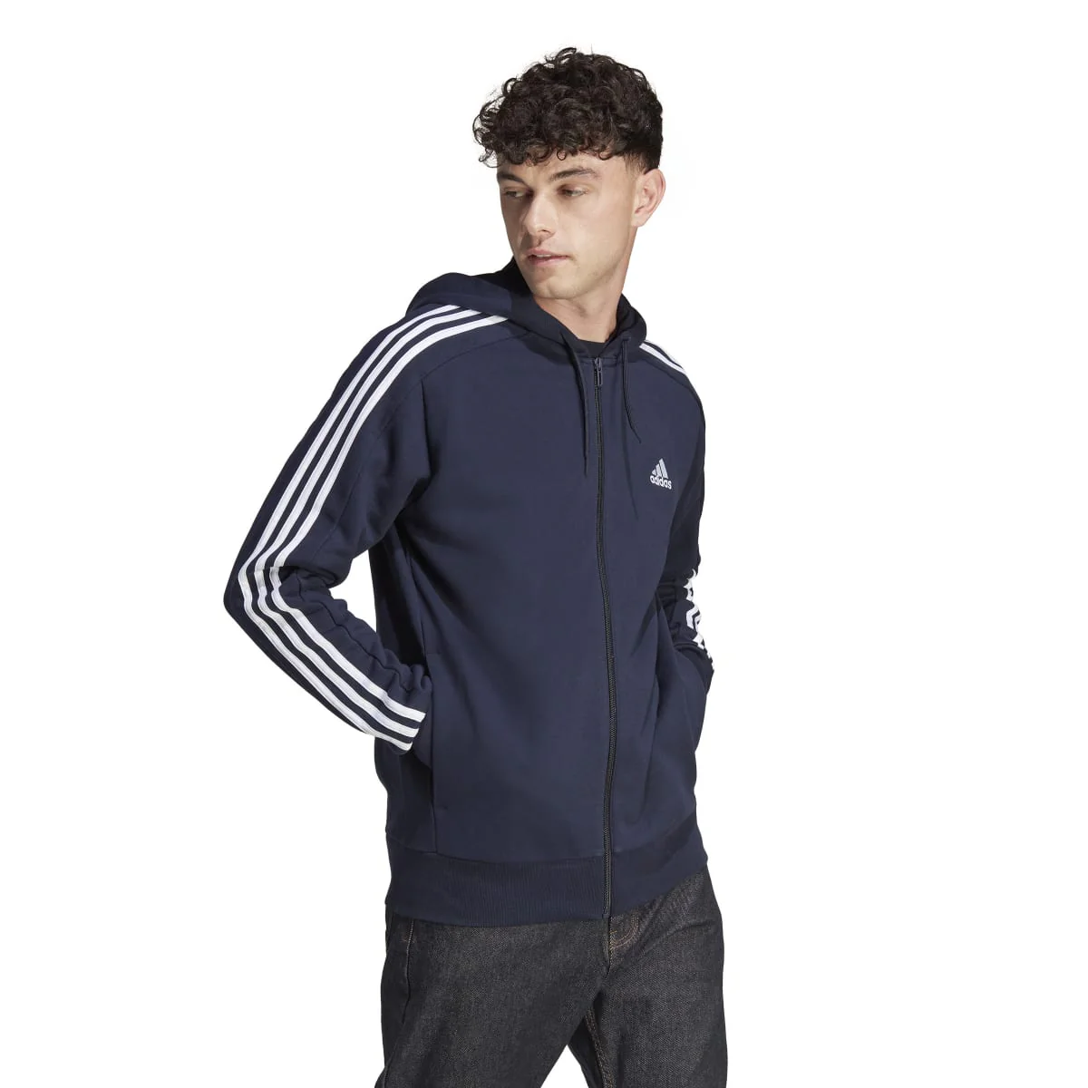 Felpa con cappuccio blu da uomo con zip adidas Essentials
