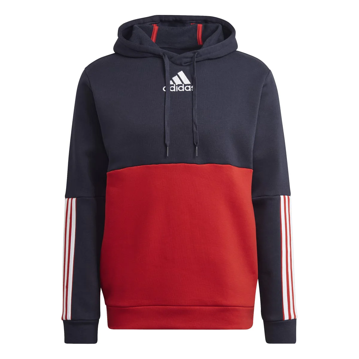 Felpa con cappuccio blu e rossa da uomo adidas Essentials Colorblock Fleece