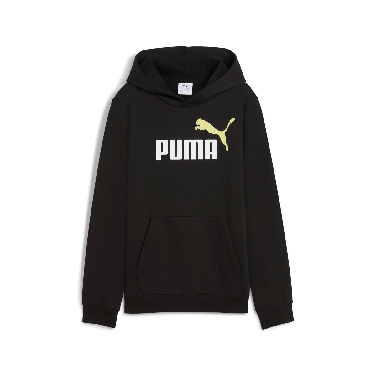 Felpa con cappuccio da Bambino nera con maxi logo giallo Puma