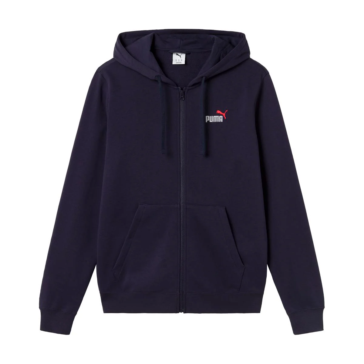 Felpa con cappuccio e zip da uomo blu navy con logo rosso Puma