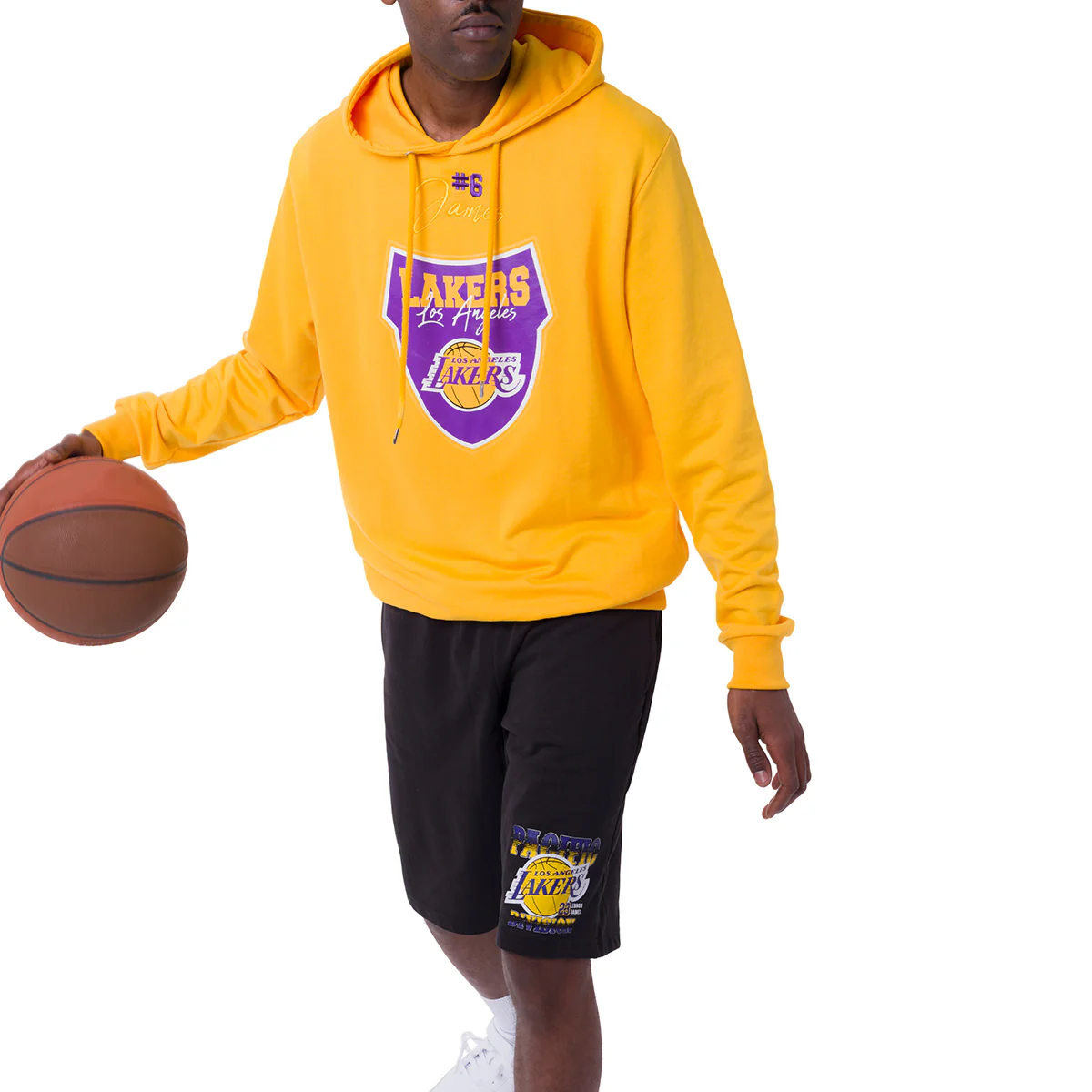 Felpa con cappuccio gialla da Uomo con stampa LA Lakers NBA - Image 6