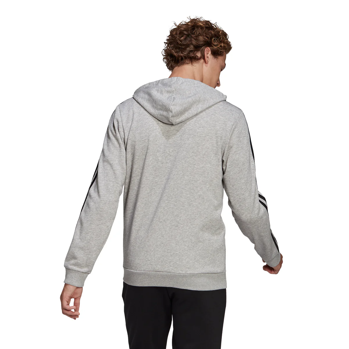 Felpa con cappuccio grigia adidas Essentials French Terry 3-Stripes Full-Zip - Image 3