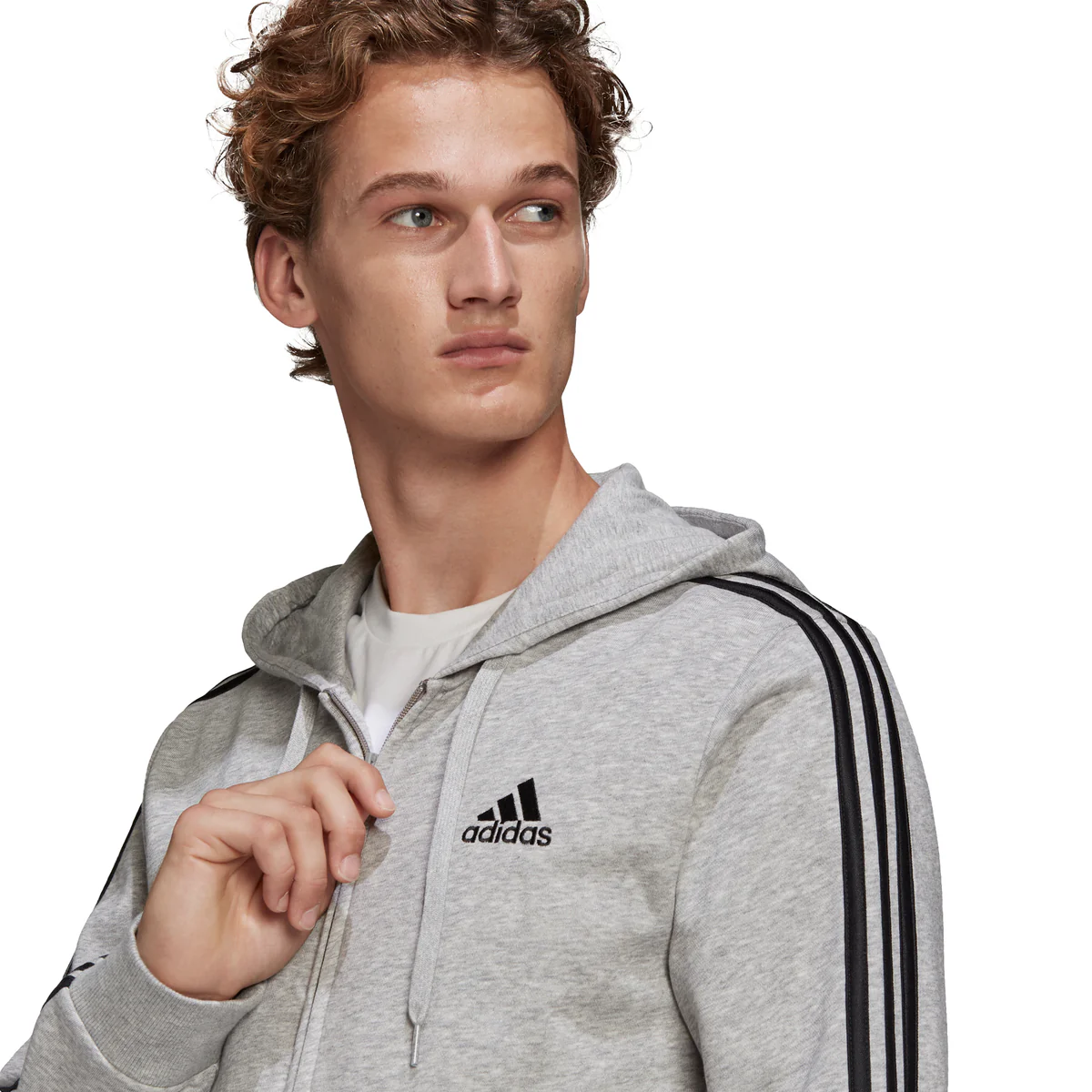 Felpa con cappuccio grigia adidas Essentials French Terry 3-Stripes Full-Zip - Image 4
