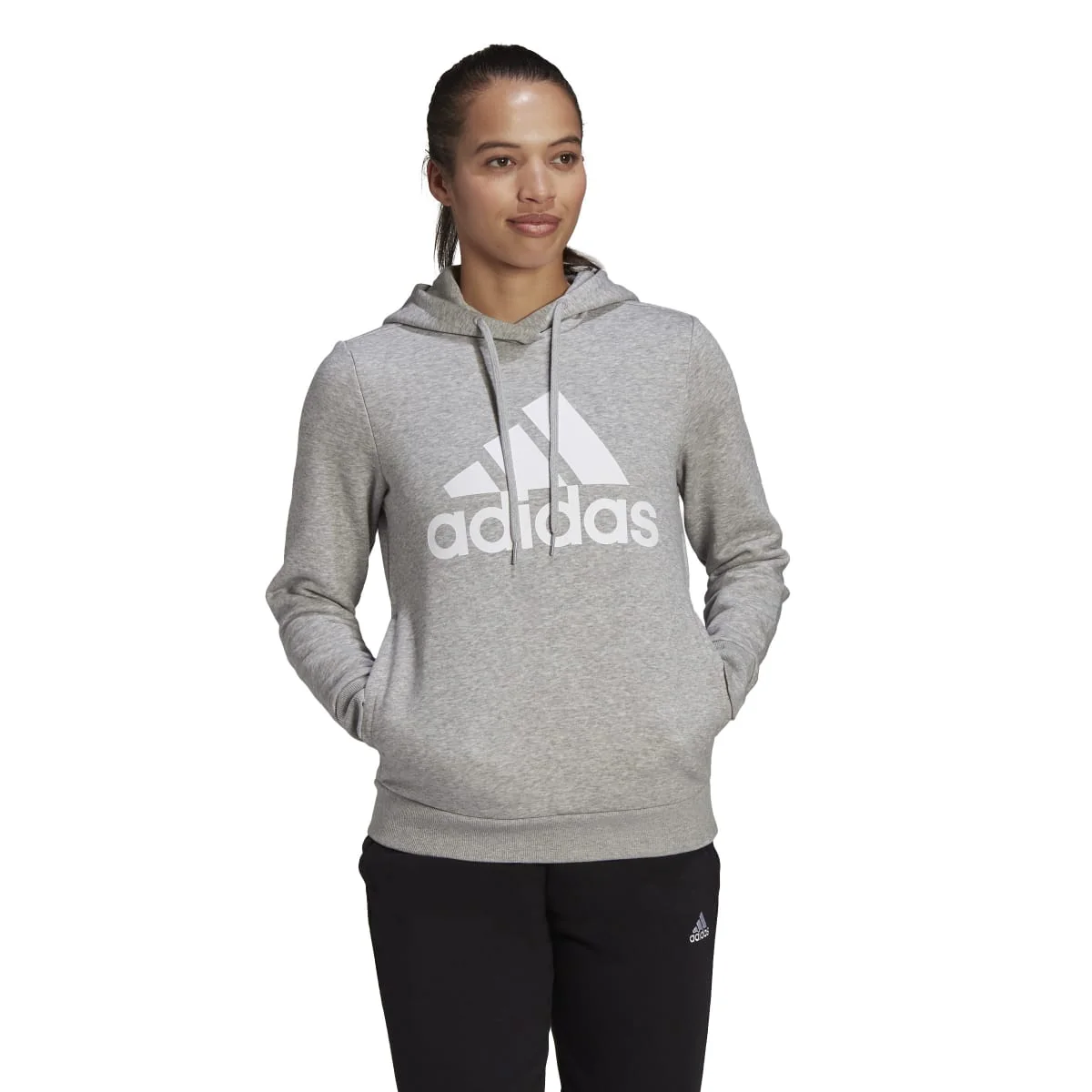Felpa con cappuccio grigia da donna adidas LOUNGEWEAR Essentials Logo Fleece