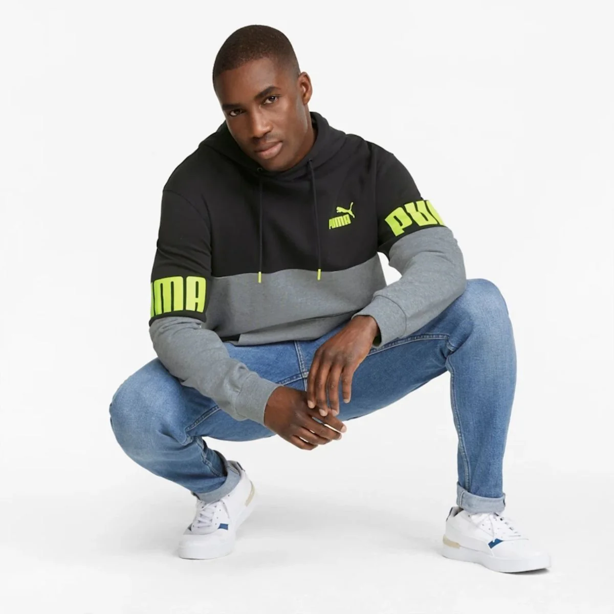 Felpa con cappuccio grigia da uomo Puma Power Colorblock - Image 3