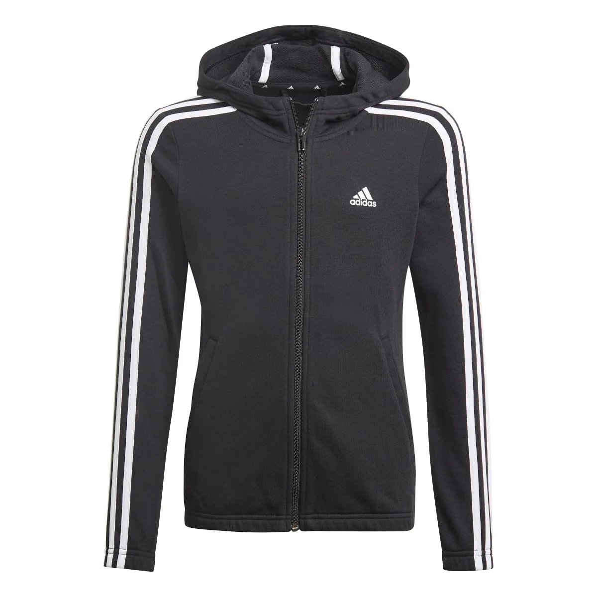 Felpa con cappuccio nera da bambina adidas Essentials 3-Stripes