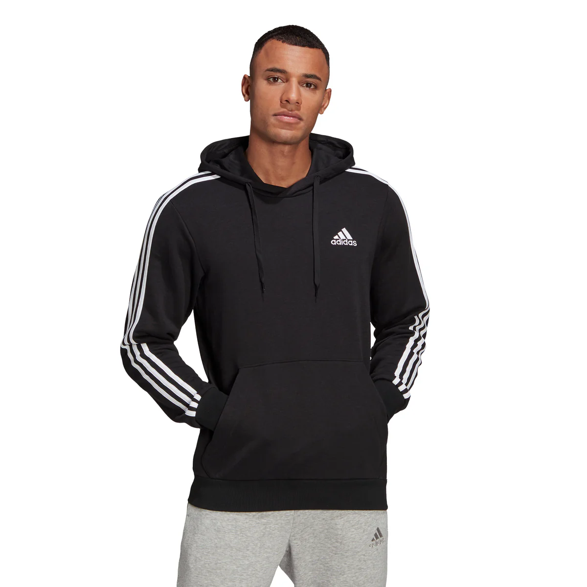 Felpa con cappuccio nera da uomo adidas Essentials 3-Stripes