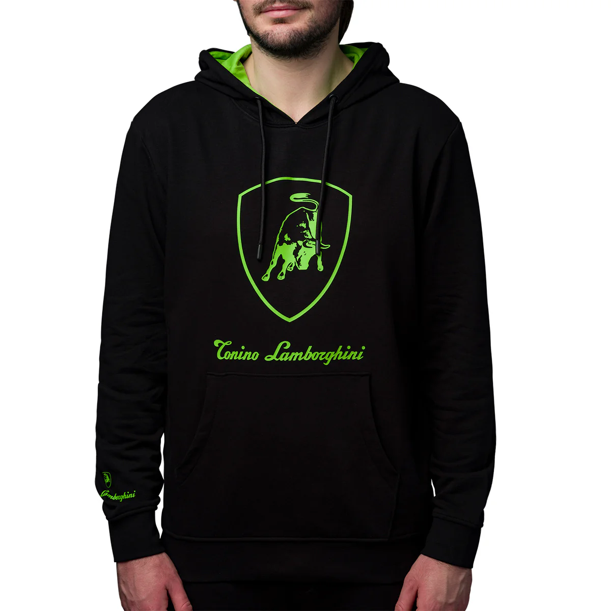Felpa con cappuccio nera da uomo con logo sul petto Tonino Lamborghini