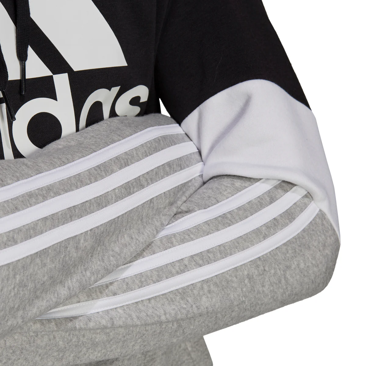 Felpa con cappuccio nera e grigia adidas Essentials Fleece Colorblock - Image 5