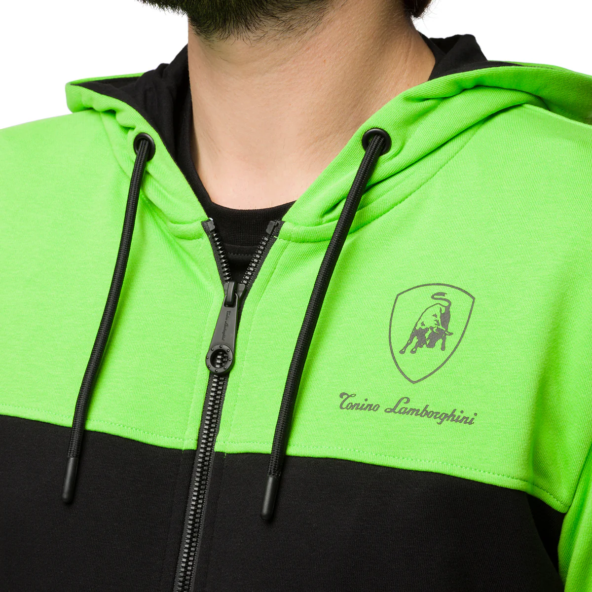 Felpa con cappuccio nera e verde da uomo Tonino Lamborghini - Image 3