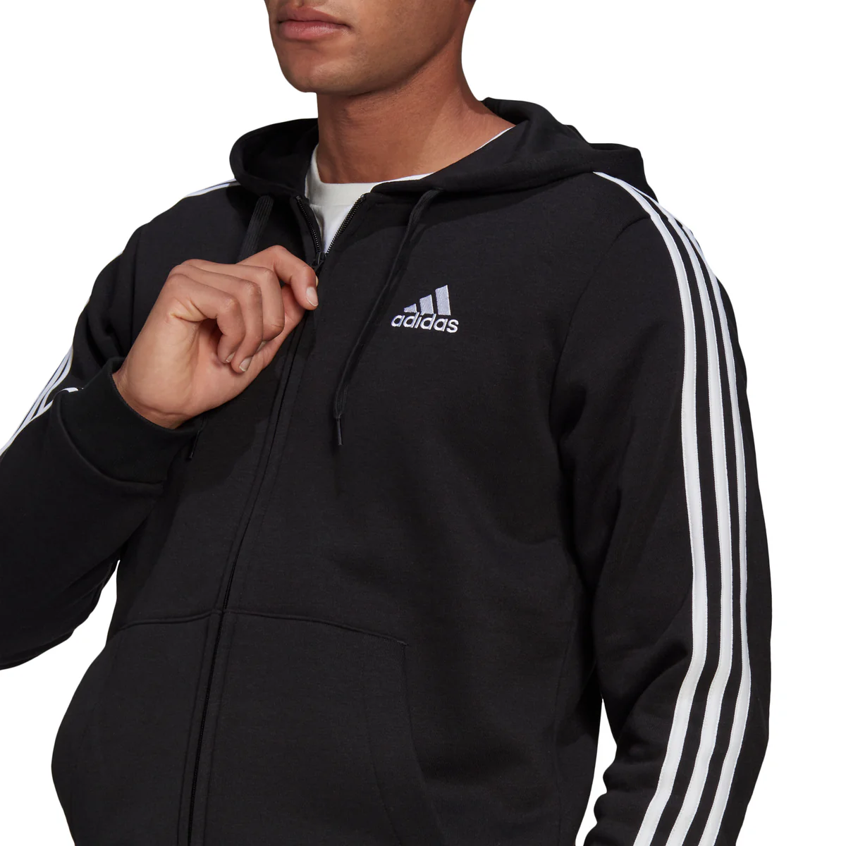 Felpa con cappuccio nera full-zip adidas Essentials Fleece 3-Stripes - Image 4