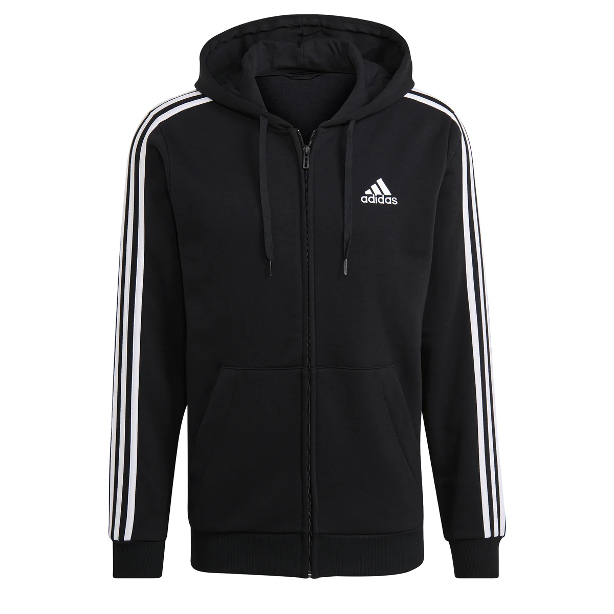 Felpa con cappuccio nera full-zip adidas Essentials Fleece 3-Stripes - Image 6