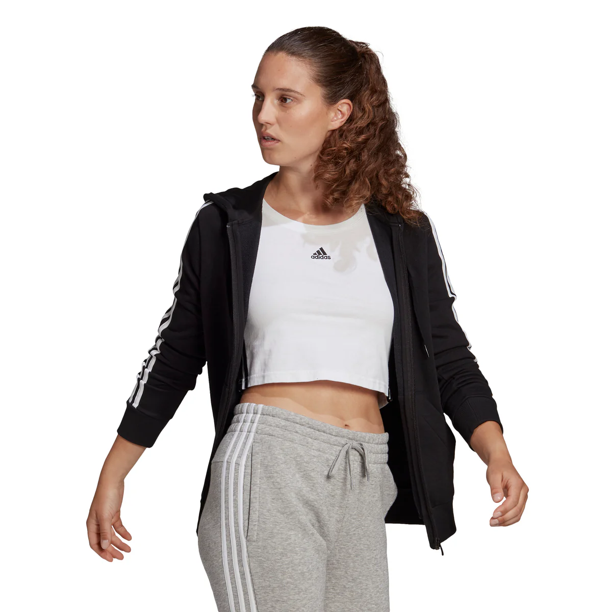 Felpa con cappuccio nera full-zip adidas Essentials French Terry 3-Stripes - Image 2