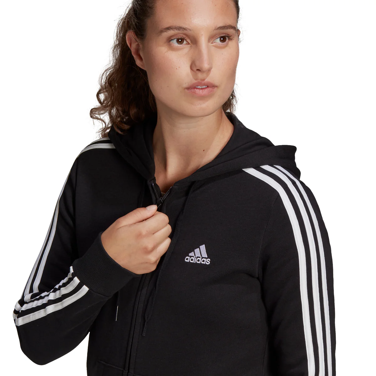 Felpa con cappuccio nera full-zip adidas Essentials French Terry 3-Stripes - Image 3
