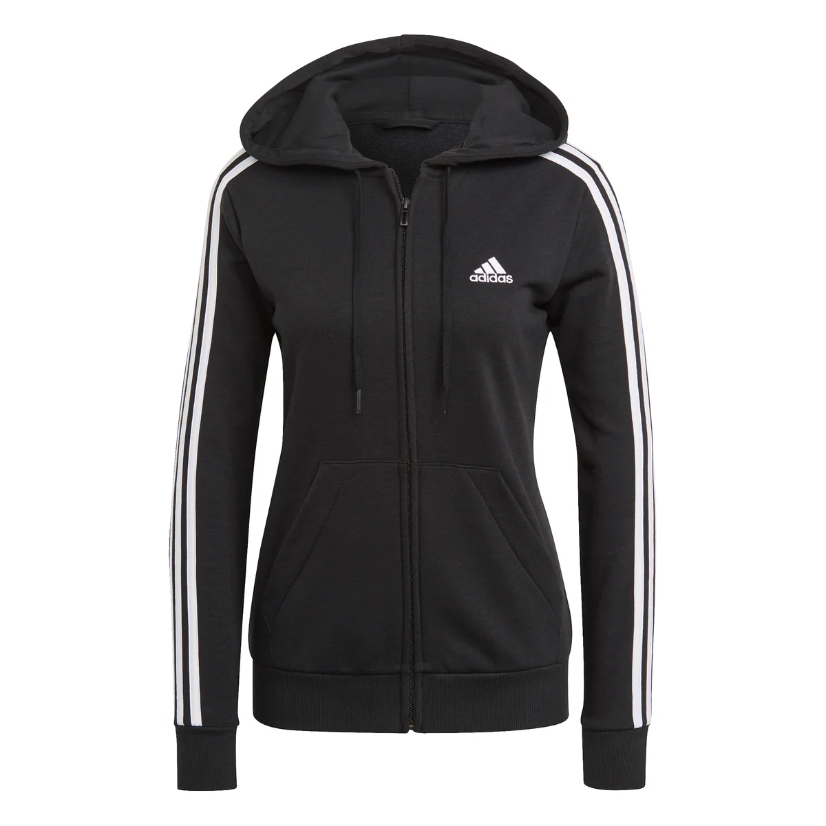 Felpa con cappuccio nera full-zip adidas Essentials French Terry 3-Stripes - Image 6