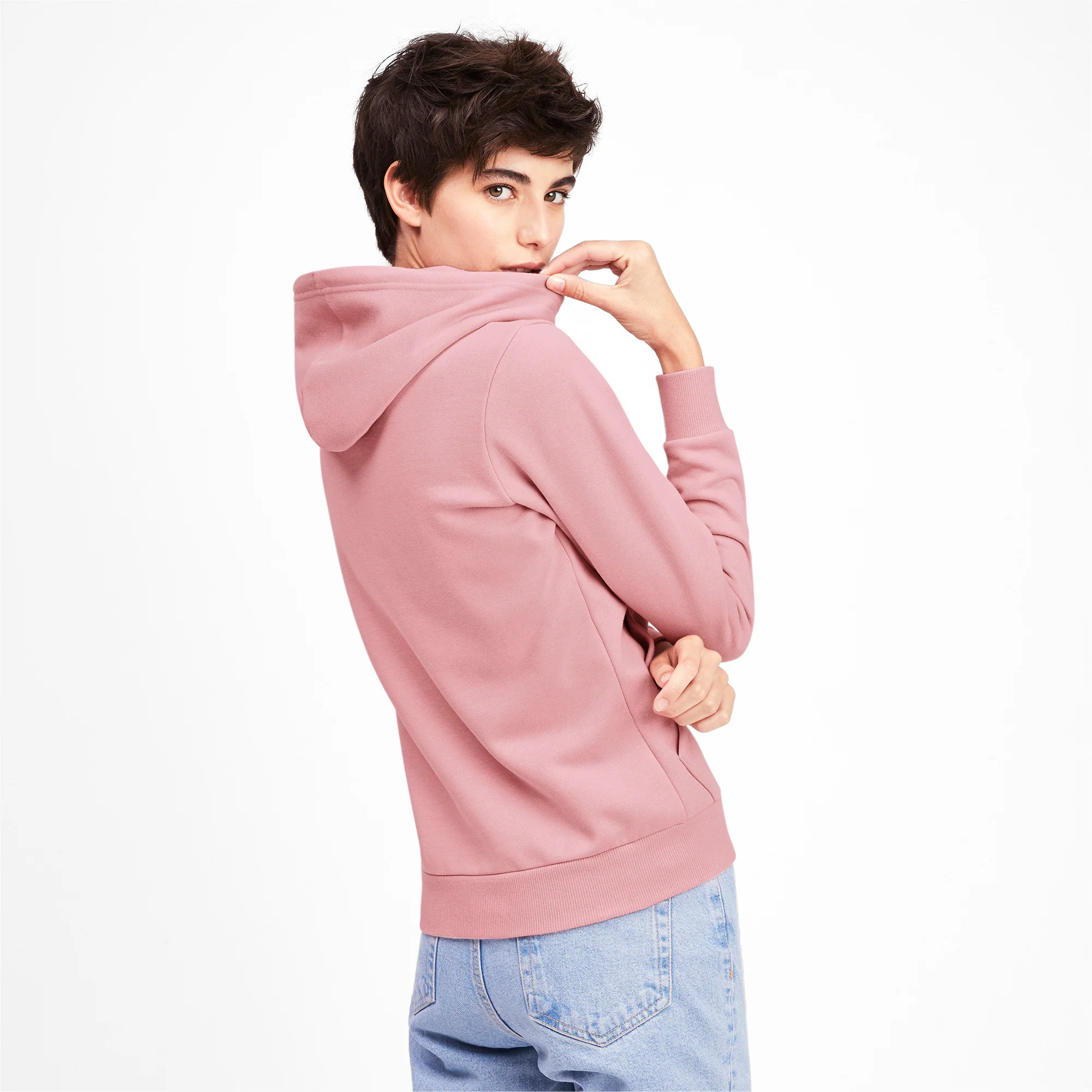 Felpa con cappuccio rosa Puma Essentials Logo - Image 2