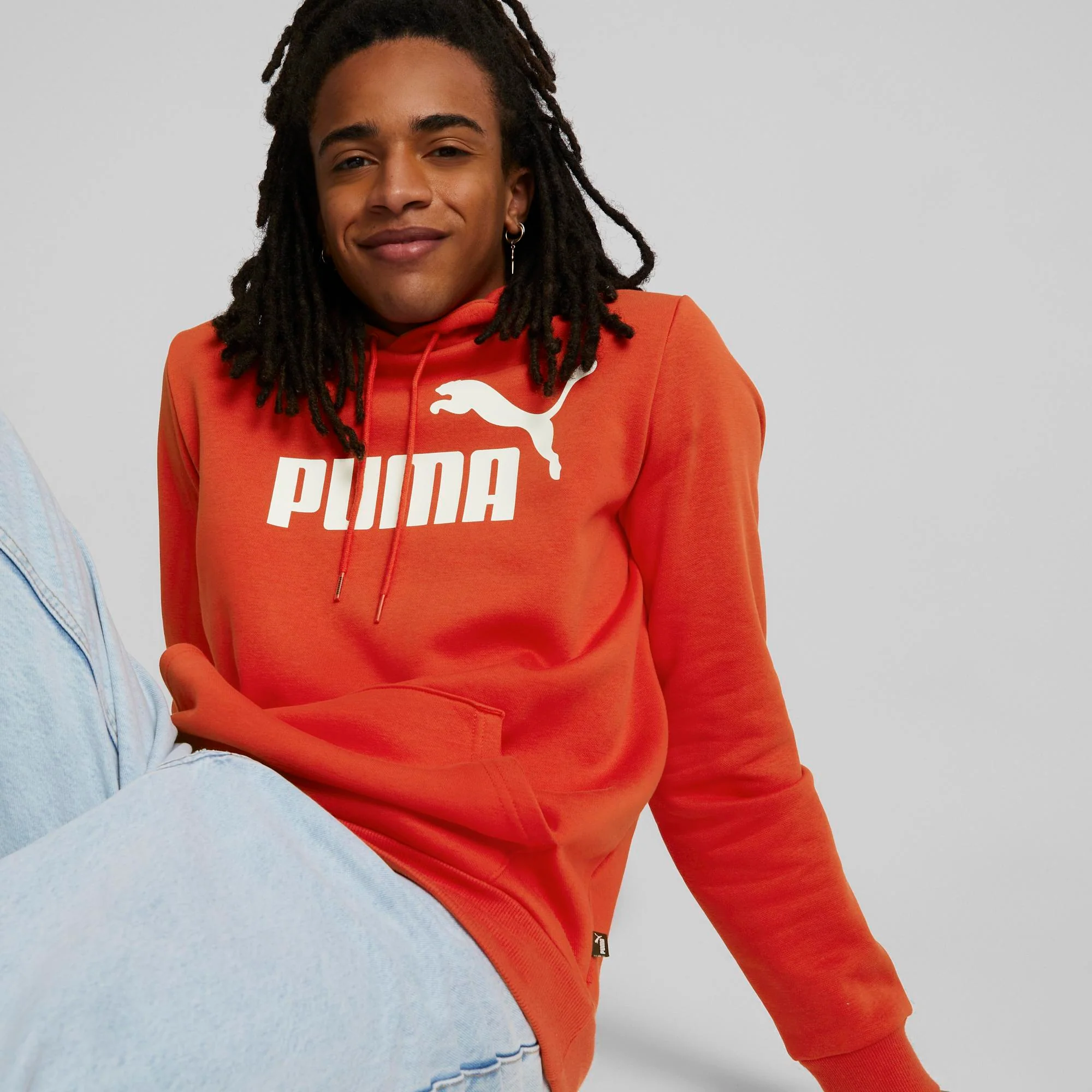 Felpa con cappuccio rossa da uomo con logo sul petto Puma Essentials Big Logo