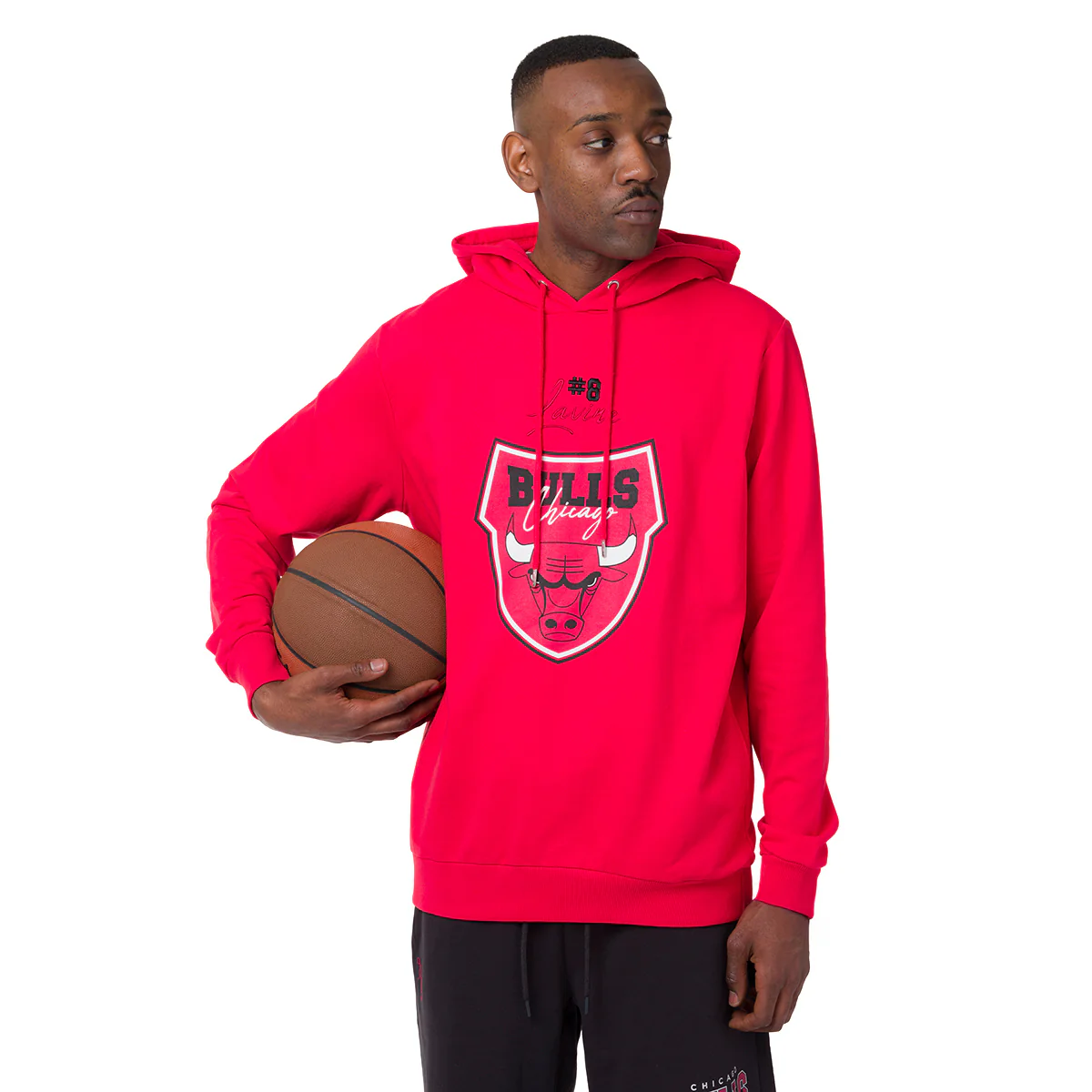 Felpa con cappuccio Rossa da Uomo con tasche e stampa Chicago Bulls e Lavine NBA