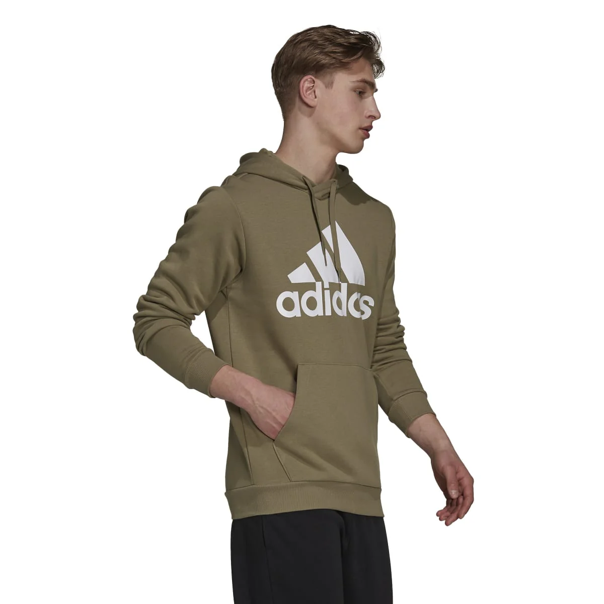 Felpa con cappuccio verde da uomo adidas Essentials Fleece Big Logo - Image 3
