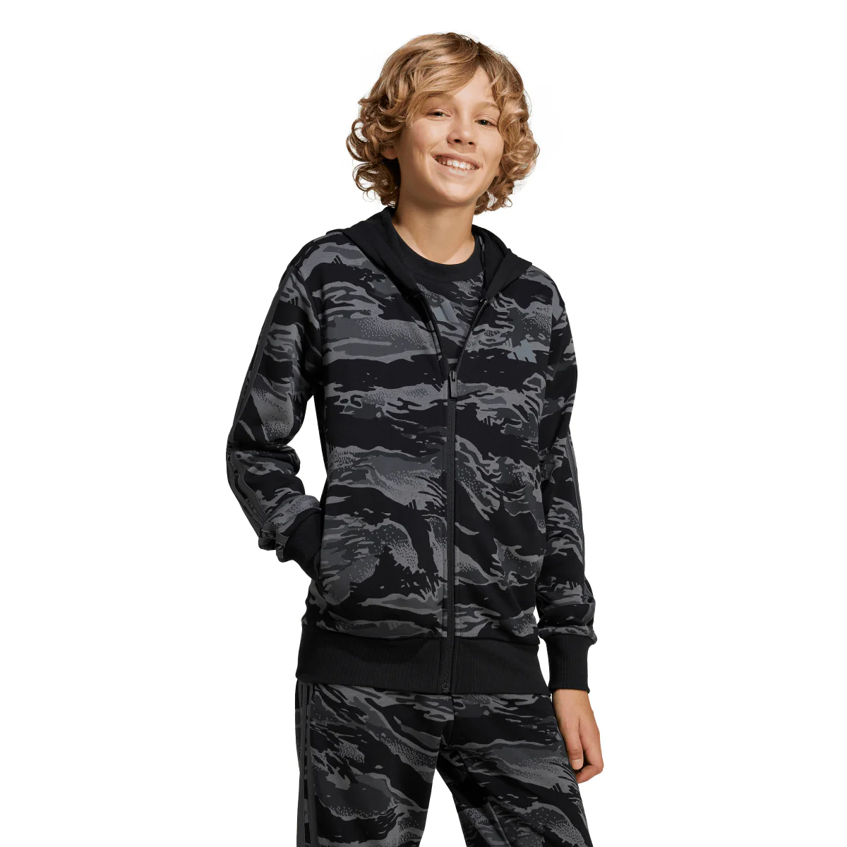 Felpa con zip da Ragazzo e Ragazza nera con stampa camouflage adidas